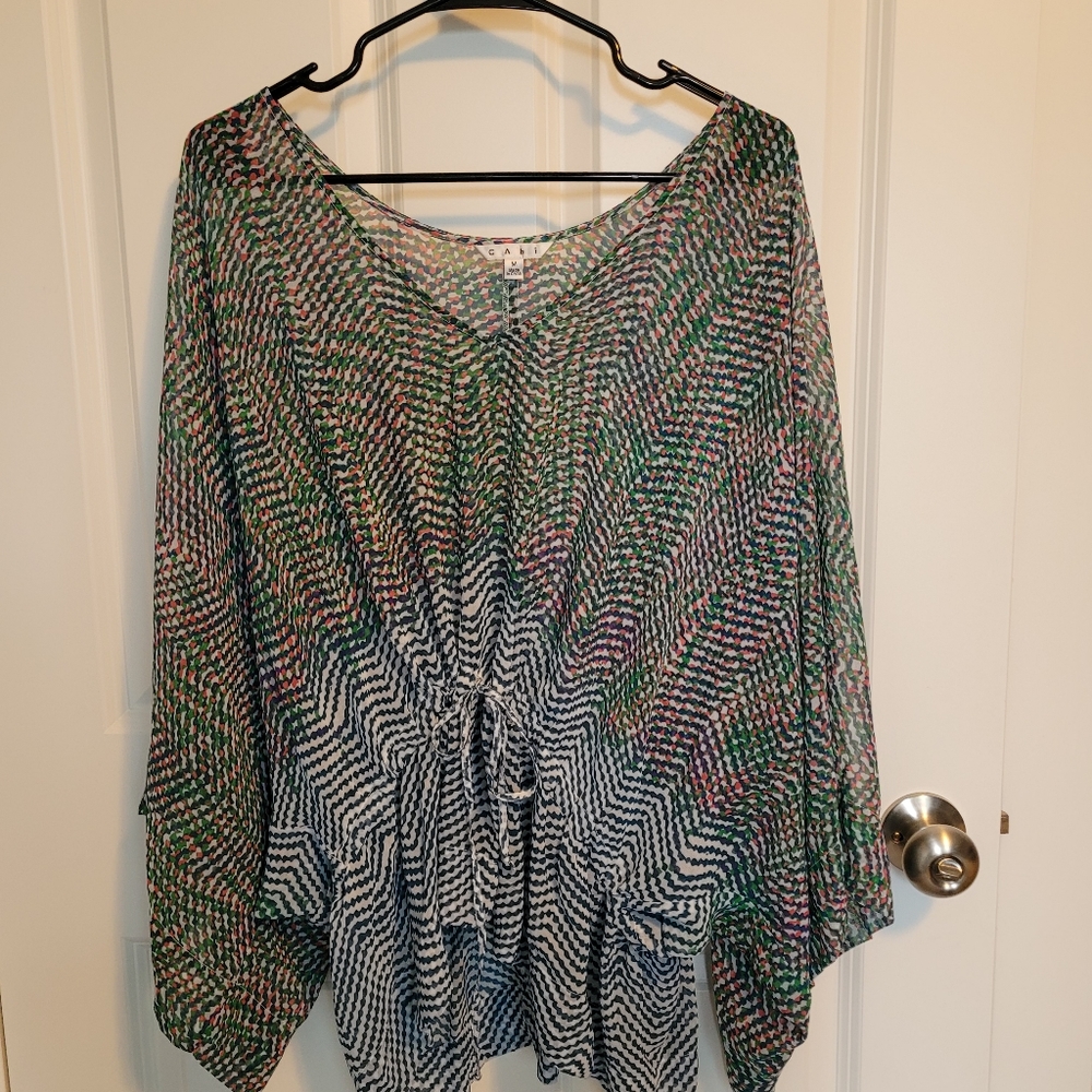 CAbi Sheer multi color batwing blouse